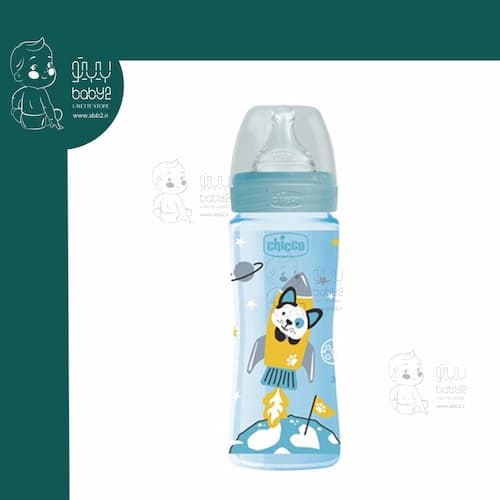 شیشه شیر طرح دار ۳۳۰ میل طلقی Well Being چیکو Chicco