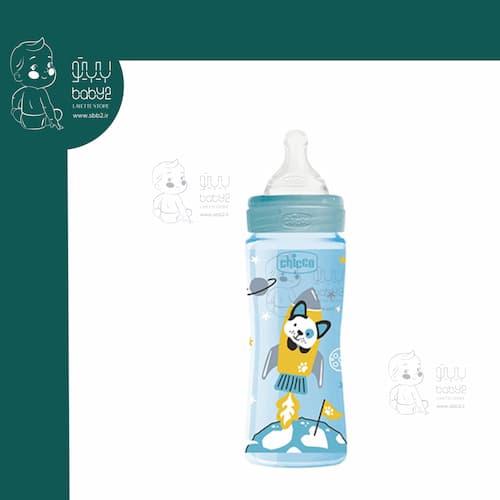 شیشه شیر طرح دار ۲۵۰ میل طلقی Well Bieng چیکو Chicco