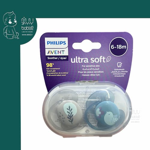 پستانک 6-18 ماه پرنده آبی طوسی اونت 091/15 Avent Ultra Soft