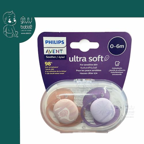 پستانک 0-6 ماه فیل یاسی نارنجی اونت 091/09 Avent Ultra Soft